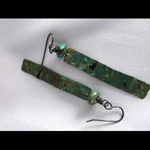 Hand cut hammered patinaed copper with turquoise bead earrings